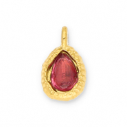 Stainless Steel - Rostfrei Stahl Anhänger Tropfenform mit Facet Gold-dark pink