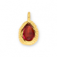 Stainless Steel - Rostfrei Stahl Anhänger Tropfenform mit Facet Gold-red