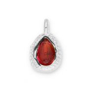 Stainless Steel - Rostfrei Stahl Anhänger Tropfenform mit Facet Silver-red