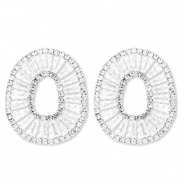 Eco-brass&reg; (nachaltiges Messing) Ohrringe / Ohrstecker mit Zirkonia Oval Silver-crystal