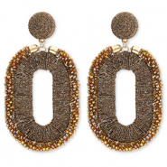 Trendy Ohrringe / Ohrstecker mit Glasperlen Oval Golden brown-AB coating