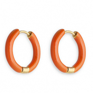 Ohrringe aus Stainless Steel - Rostfreiem Stahl Creolen Enamel 17 mm Orange brown-gold