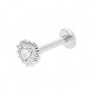 Ohrpiercing aus Stainless Steel - Rostfreiem Stahl Herz mit Strass Silver-crystal