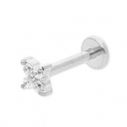 Ohrpiercing aus Stainless Steel - Rostfreiem Stahl Blume mit Strass Silver-crystal