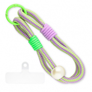 Trendy Segeltau-Handykette inkl. Befestigungs-Patch Purple-green-neon green-ivory white