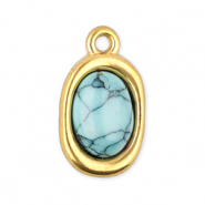 Stainless Steel - Rostfrei Stahl Anh&auml;nger Oval mit Naturstein Howlit Gold-light blue