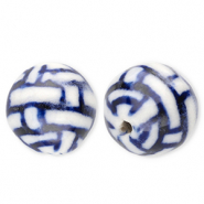 Perlen Keramik 12 mm mit Rechtecken Off white-Delft blue