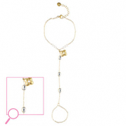 Handketten aus Stainless Steel - Rostfreiem Stahl Blume Gold-crystal-white