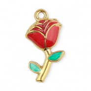 Stainless Steel - Rostfrei Stahl Anh&auml;nger Rose Gold-red-green