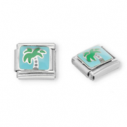 Italian Charm Element aus Stainless Steel - Rostfreiem Stahl Palme Silver-light blue-green