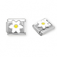 Italian Charm Element aus Stainless Steel - Rostfreiem Stahl Blume Silver-white-yellow