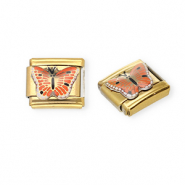 Italian Charm Element aus Stainless Steel - Rostfreiem Stahl Schmetterling Gold-orange-black-white