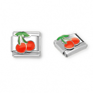 Italian Charm Element aus Stainless Steel - Rostfreiem Stahl Kirschen Silver-red-green