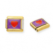 Italian Charm Element aus Stainless Steel - Rostfreiem Stahl Herz mit Pfeil Gold-purple-red