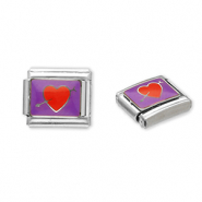 Italian Charm Element aus Stainless Steel - Rostfreiem Stahl Herz mit Pfeil Silver-purple-red