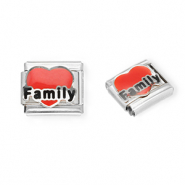 Italian Charm Element aus Stainless Steel - Rostfreiem Stahl Herz "Family" Silver-red-black