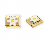 Italian Charm Element aus Stainless Steel - Rostfreiem Stahl Blume Gold-white-yellow