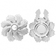 Knopfabdeckung aus Stainless Steel - Rostfreiem Stahl Blume mit Imitation Perle Silver-white