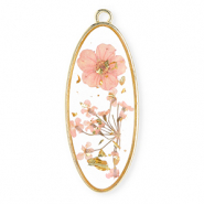 Anhänger mit getrockneter Blume Lang Oval Gold-light pink