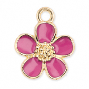 Metall Anh&auml;nger Blume Gold-dark pink