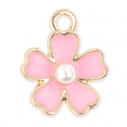 Metall Anh&auml;nger Blume mit Perle Gold-light pink-white