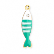Stainless Steel - Rostfrei Stahl Anh&auml;nger Fisch Gold-mint turquoise-white
