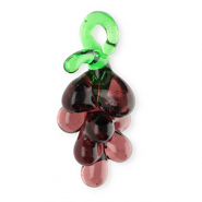 Handgefertigt Glas-Anhänger Trauben Transparent berry wine red-transparent green