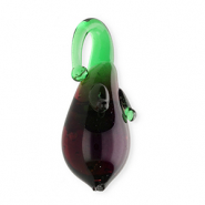 Handgefertigt Glas-Anhänger Aubergine Transparent berry wine red-transparent green