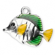 Stainless Steel - Rostfrei Stahl Anh&auml;nger Enamel Fisch Silver-green-yellow-black