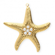Stainless Steel - Rostfrei Stahl Anh&auml;nger Seestern mit Imitation Perlen Gold-white