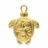 Stainless Steel - Rostfrei Stahl Anh&auml;nger Schildkr&ouml;te mit Seestern Gold