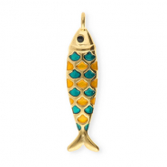 Stainless Steel - Rostfrei Stahl Anh&auml;nger Fisch Gold-petrol green-orange-black