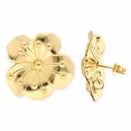 BY31&reg; Stainless Steel - Rostfrei Stahl Schmuckzubeh&ouml;r Ohrringe&nbsp;/&nbsp;Ohrstecker Blume mit &Ouml;se Gold