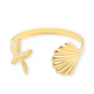 Armb&auml;nder aus Stainless Steel - Rostfreiem Stahl Bangle Muschel & Seestern Gold