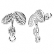 Stainless Steel - Rostfrei Stahl Schmuckzubeh&ouml;r Ohrringe / Ohrstecker Bl&auml;tter mit &Ouml;se Silver