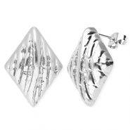 Stainless Steel - Rostfrei Stahl Schmuckzubeh&ouml;r Ohrringe / Ohrstecker Rhombus mit &Ouml;se Silver