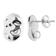 Stainless Steel - Rostfrei Stahl Schmuckzubeh&ouml;r Ohrringe / Ohrstecker Oval mit &Ouml;se Silver