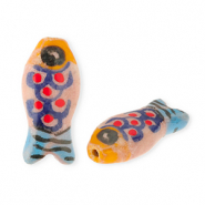 Perlen Keramik Fisch Vintage pink-orange-blue-red-black