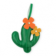 Statement-Anhänger Kaktus mit Blumen Dark green-orange-ochre brown