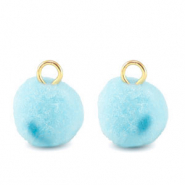 Pompom Anh&auml;nger mit &Ouml;se 10mm Gold-aquamarine blue