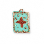 Handgefertigte Stoffanh&auml;nger Stern Turquoise-brown-gold