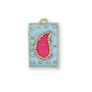 Handgefertigte Stoffanh&auml;nger Tropfenform Light blue-fuchsia-gold