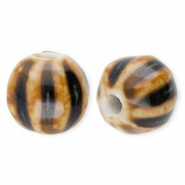 Perlen Keramik 11 mm mit Streifen Dark brown-light brown