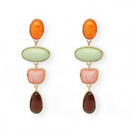 Trendy Ohrringe&nbsp;/&nbsp;Ohrstecker mit Rostfrei Stahl-Stecker Gold-warm orange-green-pink-brown