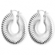 Statement Ohrringe / Creolen Zirkel gerippt mit Rostfrei Stahl-Stecker Silver