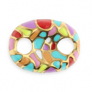 Stainless Steel - Rostfrei Stahl Schmuckzubeh&ouml;r Zwischenst&uuml;ck Oval mit Mosaik Gold-multicolour