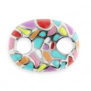 Stainless Steel - Rostfrei Stahl Schmuckzubeh&ouml;r Zwischenst&uuml;ck Oval mit Mosaik Silver-multicolour