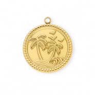 Stainless Steel - Rostfrei Stahl Anh&auml;nger Rund mit Palme Gold