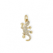 Brass TQ Metall Anh&auml;nger Eidechse mit Strass Gold-transparent