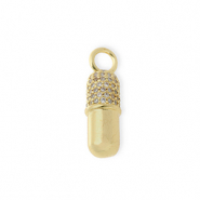 Brass TQ Metall Anh&auml;nger Kapsel mit Strass Gold-transparent
